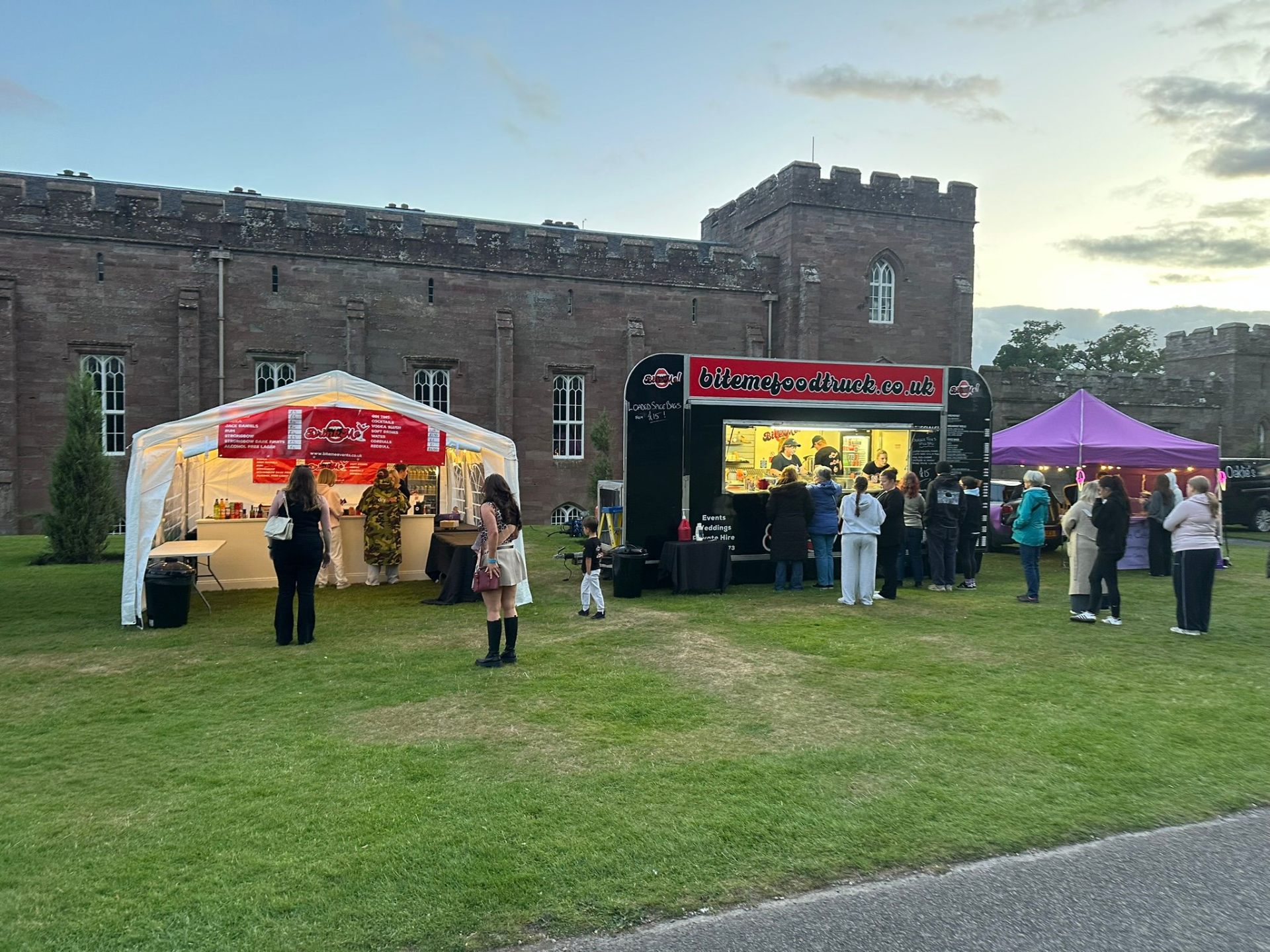 Bite Me full event setup with food truck, bar, and traders at a castle venue